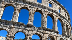 A Roman amphitheater in Pula, located in the Istria region of Croatia.