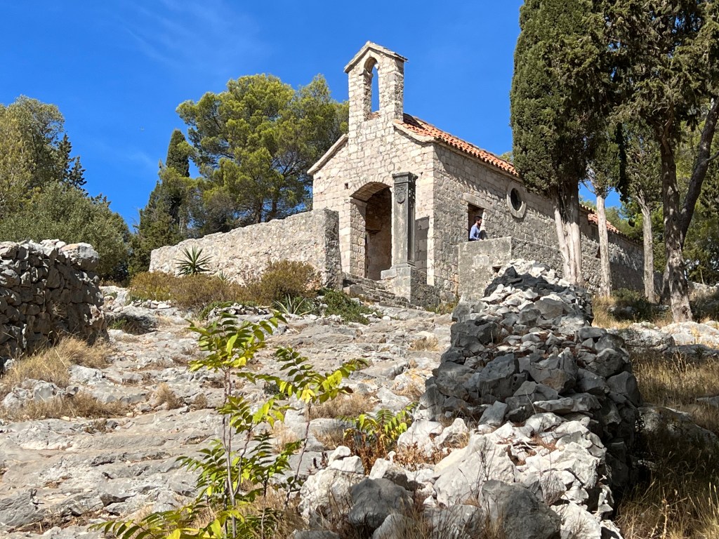 Abandoned Church of Our Lady of Kruvenica on the way to the fortica on Hvar island in Croatia.