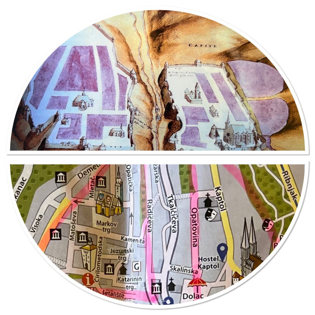 Croatia's capital city, Zagreb, came from the merger in 1850 of two settlements: Kaptol and Gradec. Kaptol began as a bishopric dating back to 1094. It is where the cathedral stands. Gradac, located on Gornji Grad hill, became a free city in 1242 under a Hungarian king. St. Mark's Square is located here.