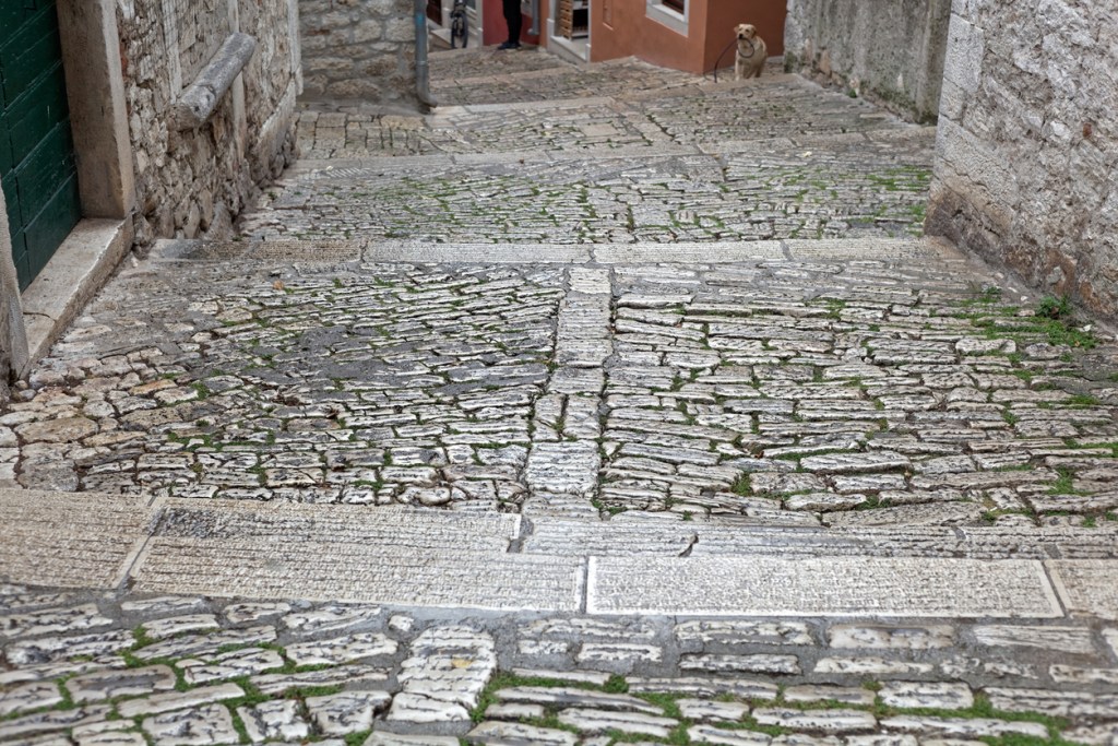 Cobblestone streets in Rovinj in Croatia