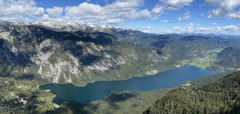 The Julian Alps over Lake Bohinj in Slovenia.